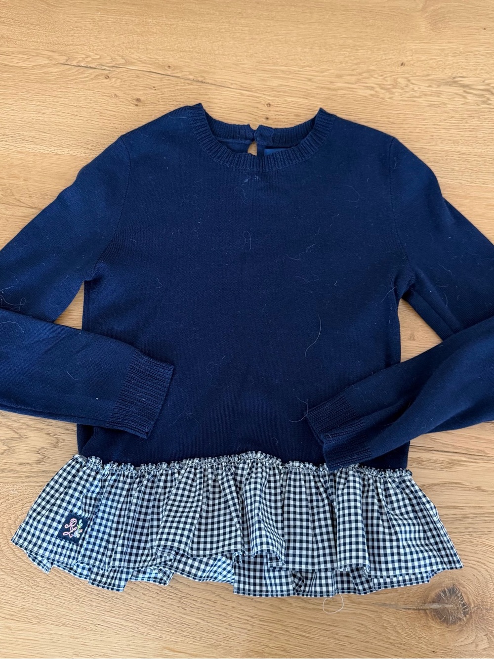 Polo Ralph Lauren Sweater Top with Gingham Ruffle Hem